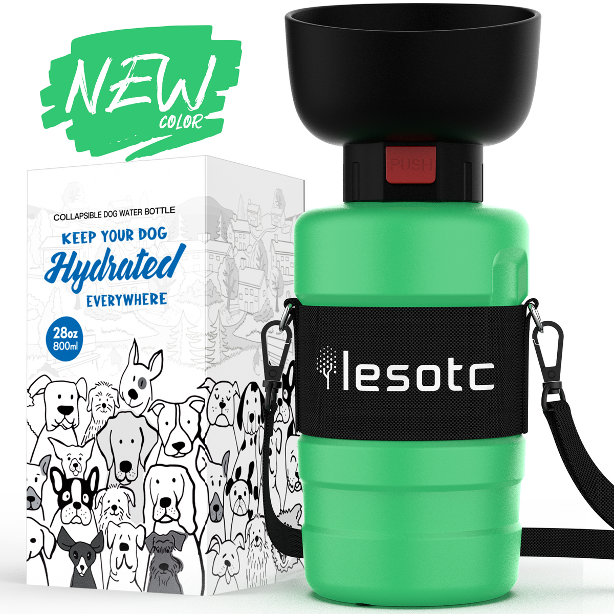 Faltbare Hunde-Trinkflasche 800 ml – BPA-frei für unterwegs
