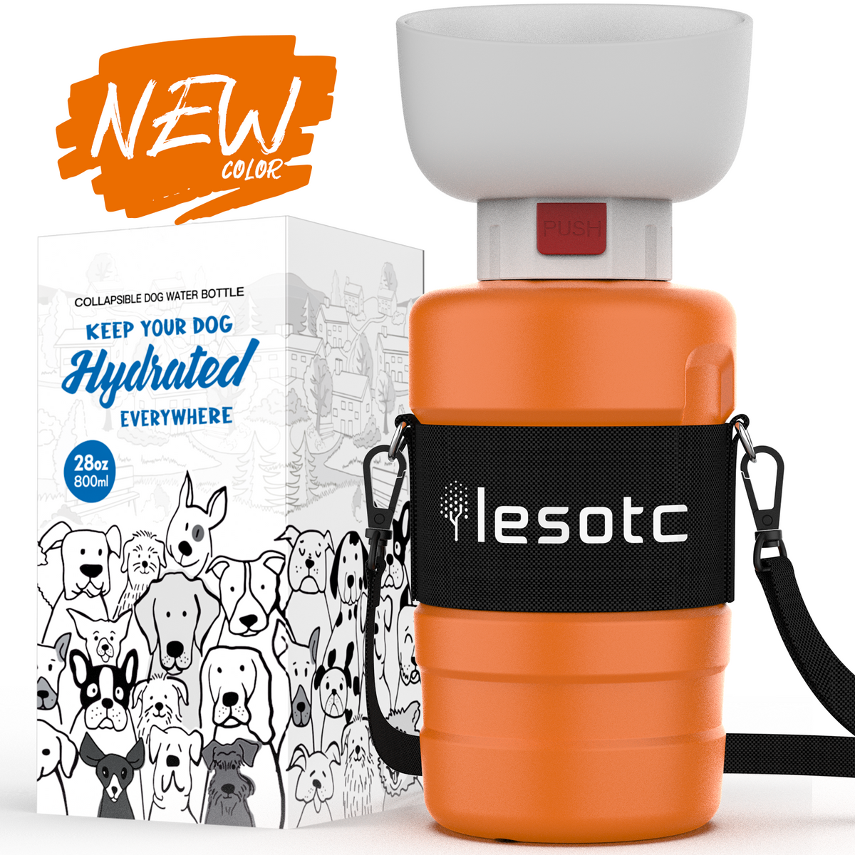 Faltbare Hunde-Trinkflasche 800 ml – BPA-frei für unterwegs