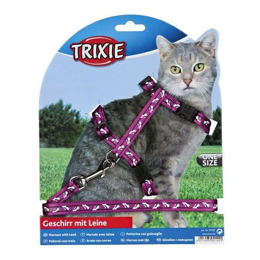 Trixie Katzen-Garnitur mit Leine + Schnappverschlüssen - Katzenmotiv