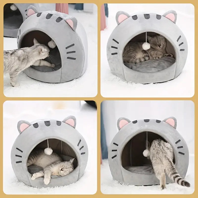 Kuscheliges Katzenbett & Katzenhöhle, Waschbar, 40 × 40 cm