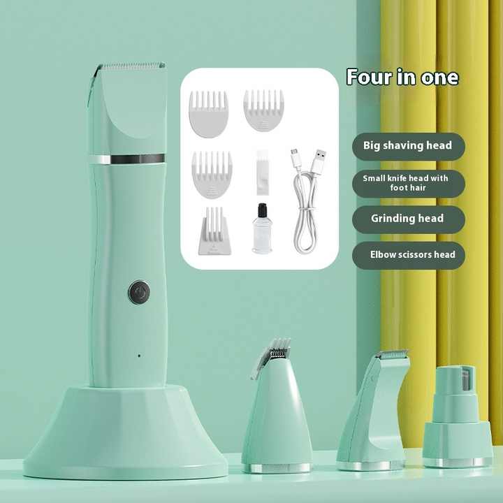 NNEDSZ Light Green 4-in-1 Pet Grooming Electric Clippers - Professional Rechargeable Trimmer for Dogs & Cats, Paw, Fur, Nail, and Ear Care | Compact Design,