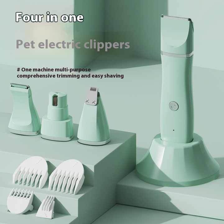 NNEDSZ Light Green 4-in-1 Pet Grooming Electric Clippers - Professional Rechargeable Trimmer for Dogs & Cats, Paw, Fur, Nail, and Ear Care | Compact Design,