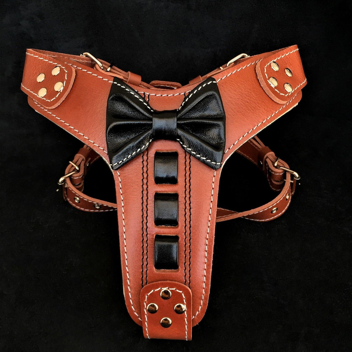 BESTIA Bowtie Leder-Hundegeschirr – Braun/Schwarz