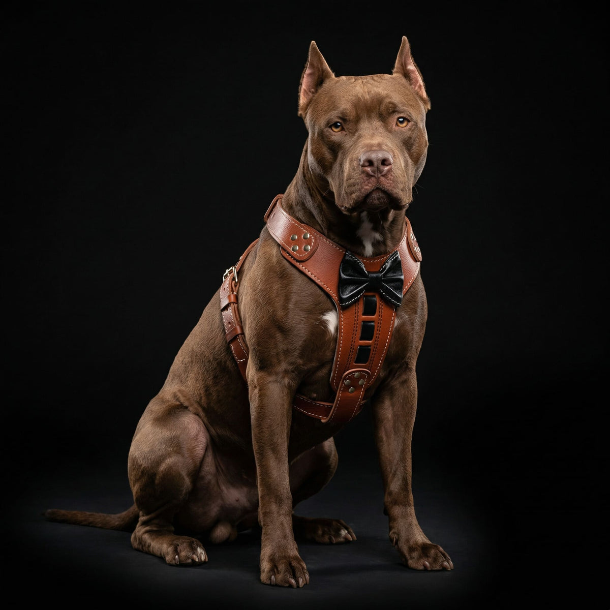 BESTIA Bowtie Leder-Hundegeschirr – Braun/Schwarz